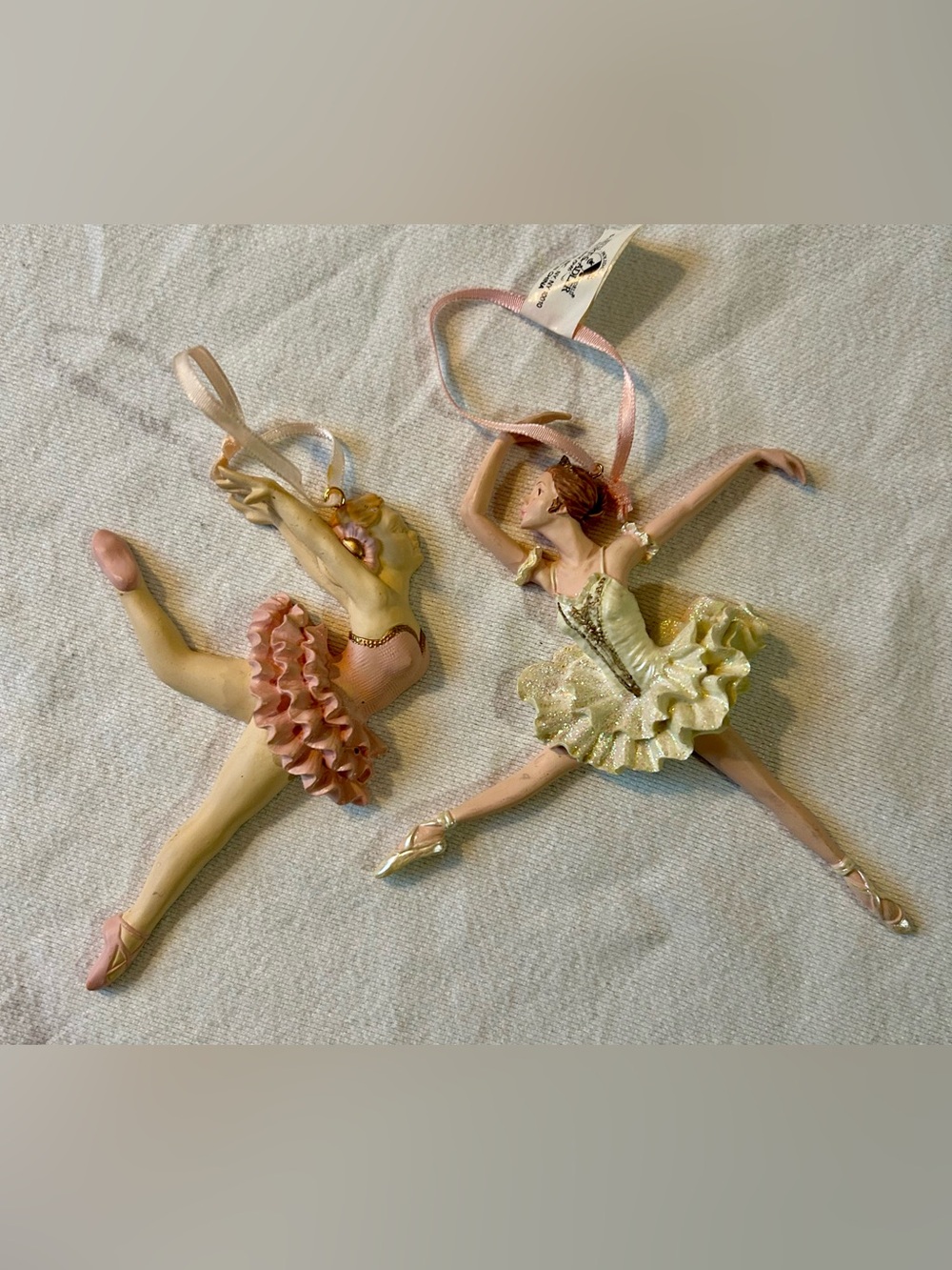 Kurt S. Adler Ballerina Christmas Ornaments Set of 2 Hand-Crafted Resin Dancing